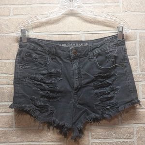 American Eagle distressed denim jean short High Rise Festival black